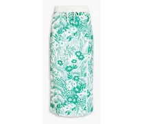 Floral-print French cotton-terry midi skirt - Green