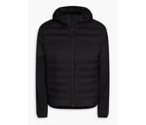 Quilted fleece-paneled shell hooded ski jacket - Black