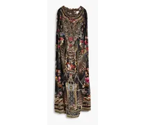 Embellished printed silk crepe de chine maxi dress - Black