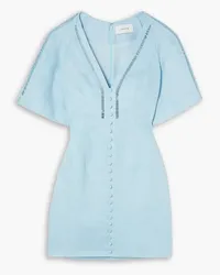 Joslin Mallory button-embellished cotton lace-trimmed linen mini dress - Blue Blue