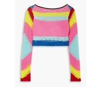 Cropped color-block knitted sweater - Pink