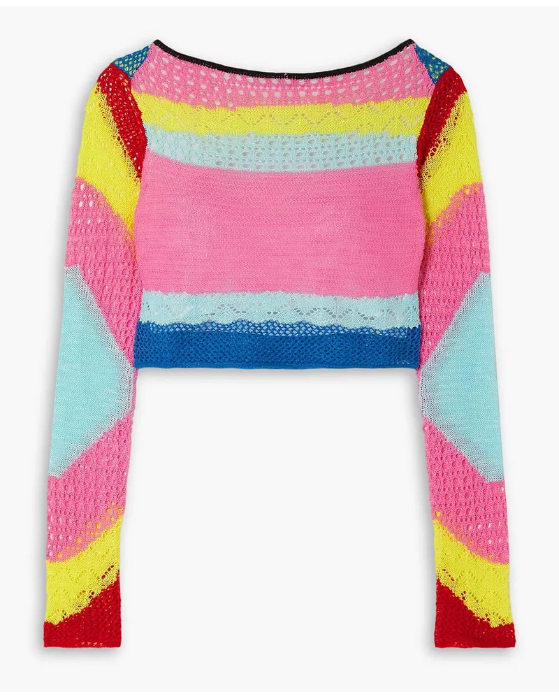 STAUD Cropped color-block knitted sweater - Pink Pink
