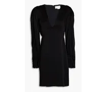 Pleated satin-crepe mini dress - Black