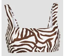 Zebra-print stretch-piqué bikini top - White