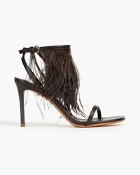 Emilio Pucci Feather-embellished leather sandals - Brown Brown