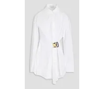 Ruched embellished coton-poplin shirt - White