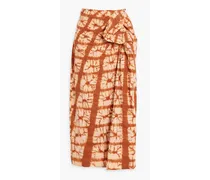 Ember ruffled tie-dyed cotton midi skirt - Brown
