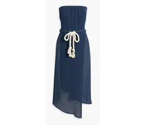 Victor strapless wrap-effect linen-blend gauze midi dress - Blue