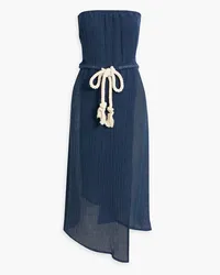 Lisa Marie Fernandez Victor strapless wrap-effect linen-blend gauze midi dress - Blue Blue