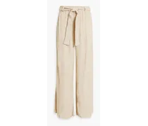 Elle plissé silk, hemp, bamboo and cotton-blend wide-leg pants - Neutral