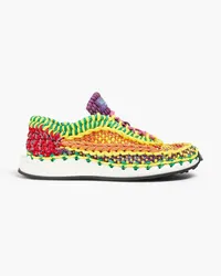 Valentino Garavani Suede-trimmed crochet sneakers - Yellow Yellow