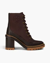 Tory Burch Miller 95 waxed canvas and pebbled-leather ankle boots - Burgundy Burgundy