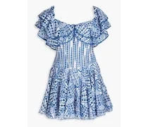 Dalia off-the-shoulder ruffled broderie anglaise cotton-blend mini dress - Blue