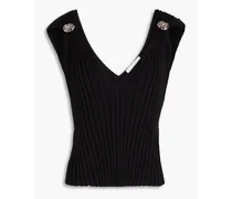 Crystal-embellished ribbed-knit top - Black