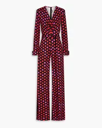 Diane von Furstenberg Rose Marie pleated polka-dot jersey jumpsuit - Red Red