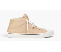 Leather and canvas high-top sneakers - Neutral