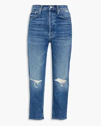 Mother The Tomcat distressed high-rise slim-leg jeans - Blue Blue