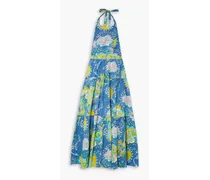 Isotta tiered printed cotton-poplin halterneck maxi dress - Blue