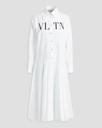 Valentino Garavani Pleated logo-print cotton-poplin midi shirt dress - White White