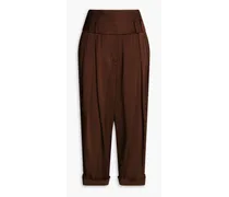 Cropped satin-crepe tapered pants - Brown