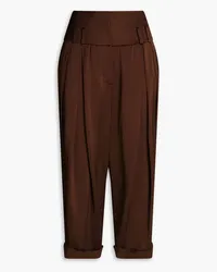 Balmain Cropped pleated crepe-satin tapered pants - Brown Brown