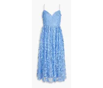 Gathered guipure lace midi dress - Blue