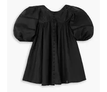 Ingrid off-the-shoulder pleated linen mini dress - Black