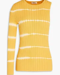 Sandro One-sleeve striped ribbed-knit top - Yellow Yellow