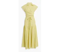 Striped cutout cotton-poplin maxi shirt dress - Yellow
