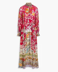 Camilla Embellished printed silk crepe de chine maxi shirt dress - Purple Purple