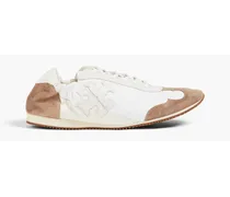 Tory appliquéd suede and leather sneakers - White