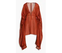 Cutout linen and silk-blend coverup - Brown