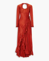 Paco Rabanne Asymmetric cutout satin-jersey maxi dress - Red Red