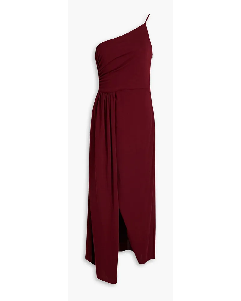 Halston Camille one-shoulder draped jersey midi dress - Burgundy Burgundy