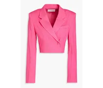 Cropped linen-blend blazer - Pink