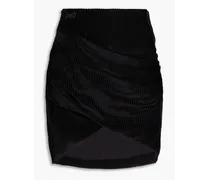 Wrap-effect draped devoré-velvet mini skirt - Black