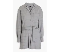 Belted checked wool-blend twill playsuit - Gray