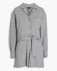 Maje Checked wool-blend twill playsuit - Gray Gray