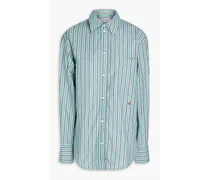 Embroidered striped cotton-poplin shirt - Green