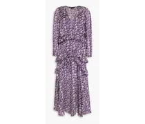 Ruffled floral-print chiffon midi dress - Purple
