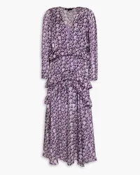 Maje Ruffled floral-print chiffon midi dress - Purple Purple