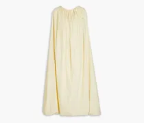 Pleated cotton-blend poplin midi dress - Yellow