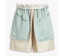 Satin-paneled crepe de chine shorts - Neutral