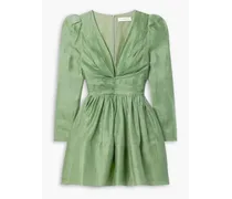 Linen and silk-blend organza mini dress - Green