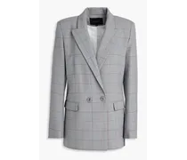 Double-breasted checked wool-blend blazer - Gray