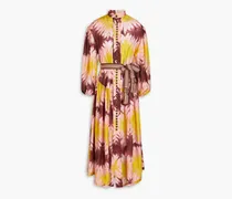 Shelly gathered tie-dyed silk-voile midi dress - Pink