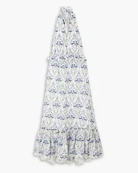 AGUA BENDITA Saba Cometa ruffled printed linen halterneck midi dress - Blue Blue