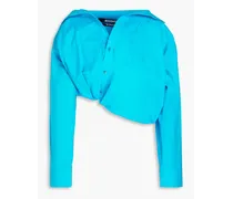 Majean asymmetric cropped cotton-poplin shirt - Blue