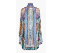 Embellished printed silk-chiffon kimono - Blue