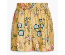Printed silk-twill shorts - Yellow
